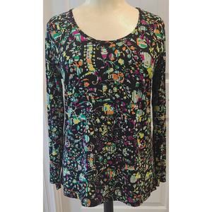 LuLaRoe Black & Multi-Colored Funky Print Long Slve Round Neck Knit Tunic XL EUC